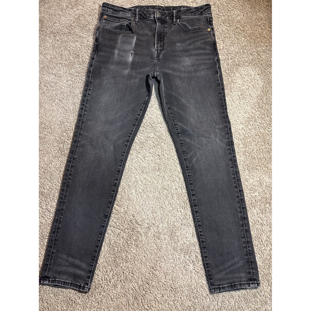 American Eagle Airflex+ Athletic Fit Jeans Mens 34x32 Faded Black Distressed